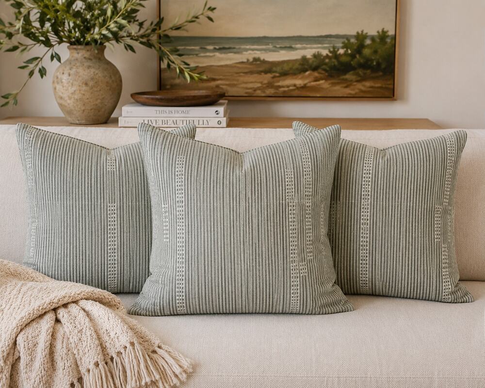 Crate & Barrel Airlie Dobby Stripe Pillow Covers Set Of 3 30x30 NWT
